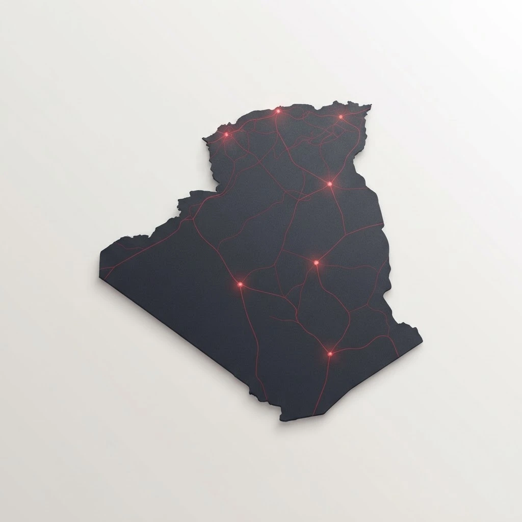 Carte conceptuelle de l'Algérie illustrant le réseau de distribution STI